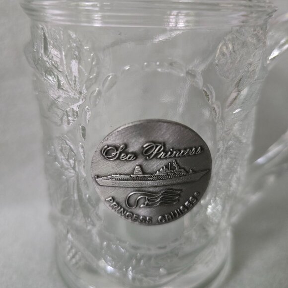 Sea Princess Princess Cruises Glass Mug With Embossed Leaf Design & Metal Emblem - Picture 1 of 16